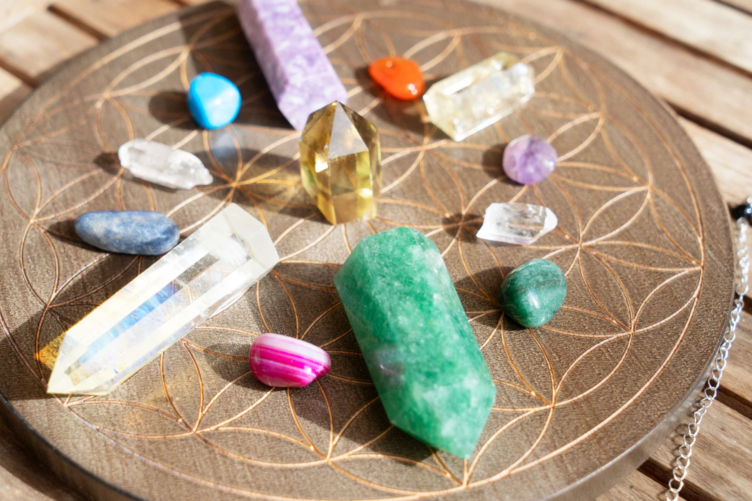 A picture of thirteen healing crystals for anxiety.