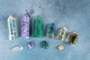 Healing Crystals for Depression on a light blue background.